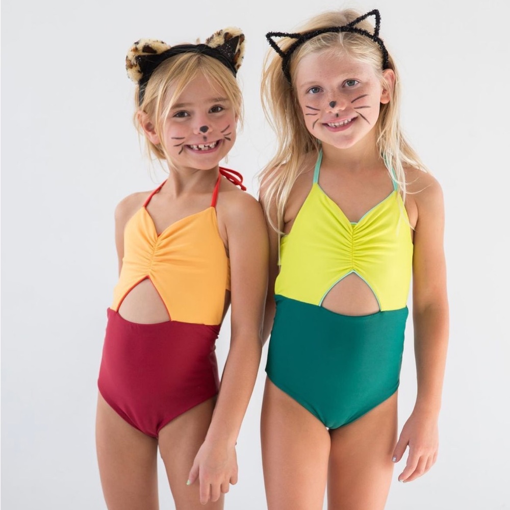 raising wild ‘kitty’ reversible swimsuit in menthol green